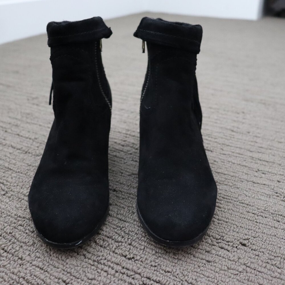 SAM EDELMAN Louie Black Suede Fringe Cowboy Bootie Size 7.5 - Picture 3 of 9